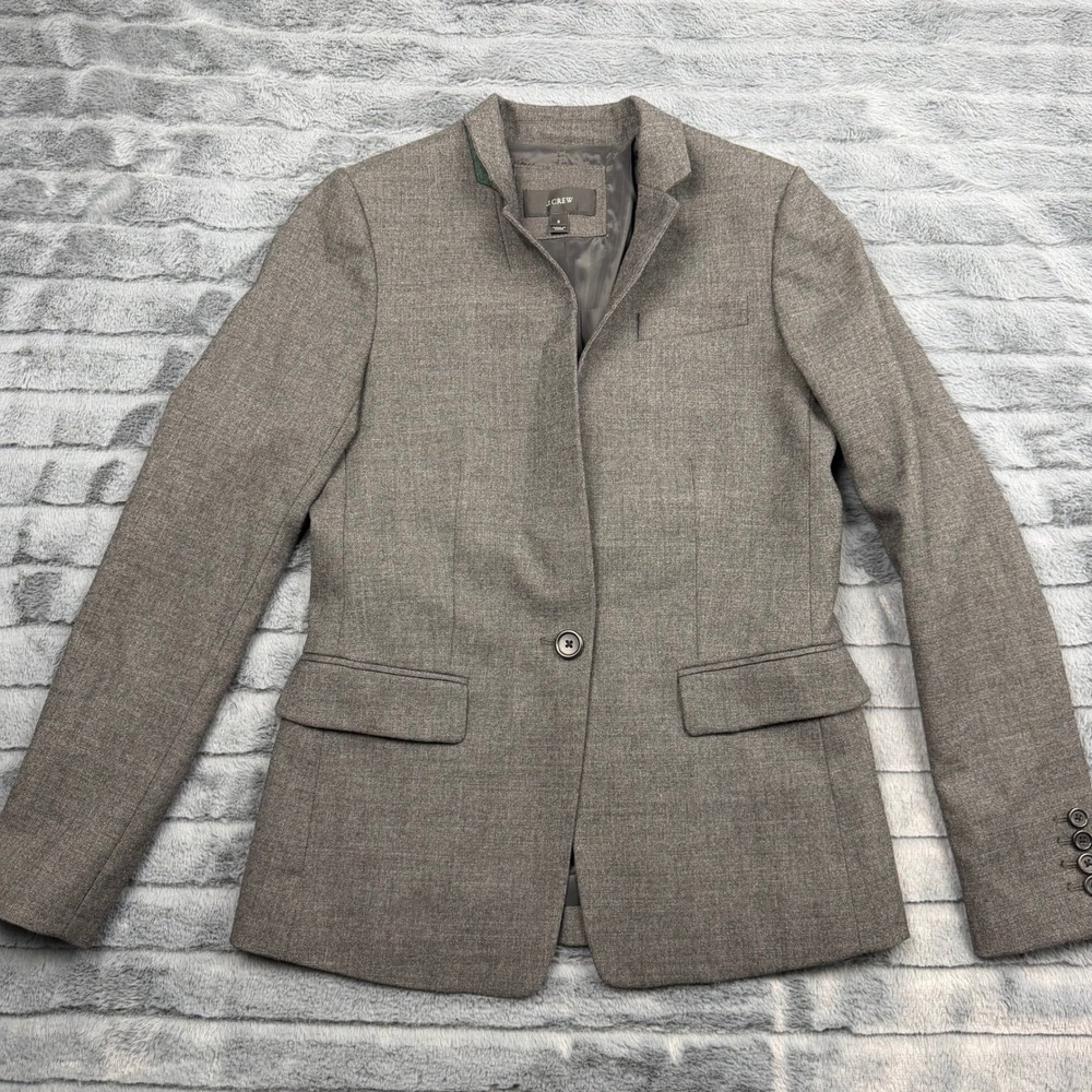 J.Crew Regent Blazer Grey Wool Blend Standing Collar Jacket Size 2 12303